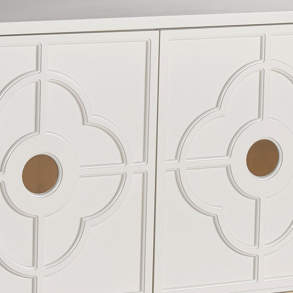 White Buffet 3-Door Clover Embossment Sideboard Gold Finish window image