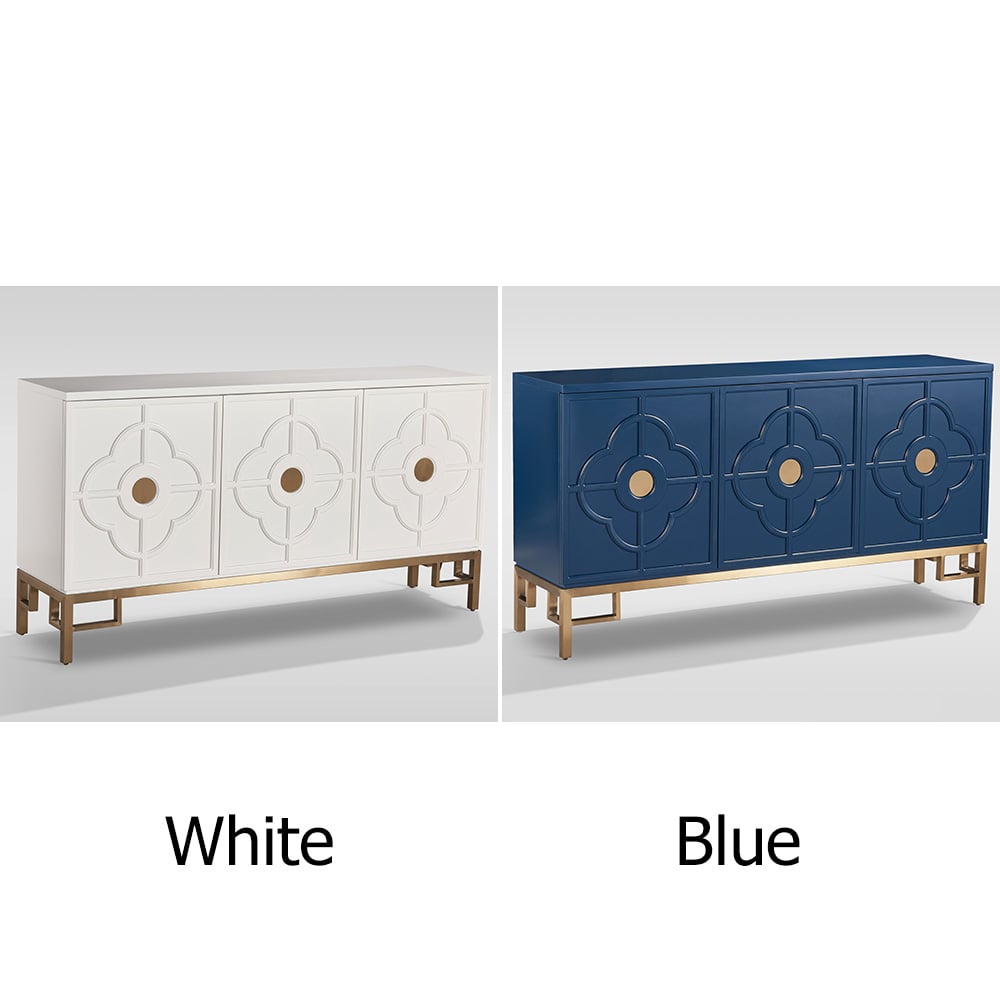 White Buffet 3-Door Clover Embossment Sideboard Gold Finish window image