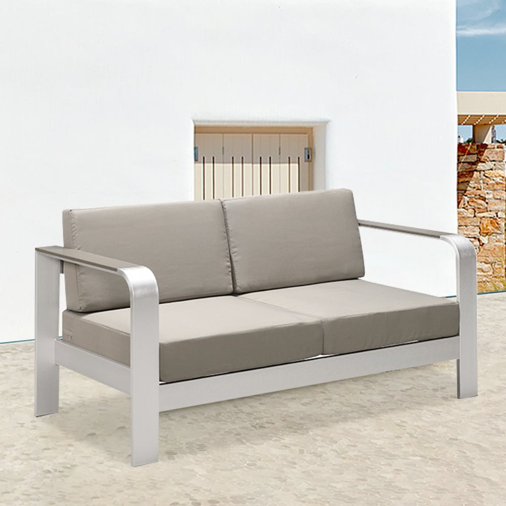 56.7" 2-Seater Outdoor Sofa with Aluminum Frame and Cushion Back window image