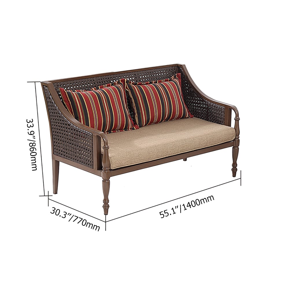 1400mm Retro Style Rattan Patio Loveseat with Striped Pillow Back window image