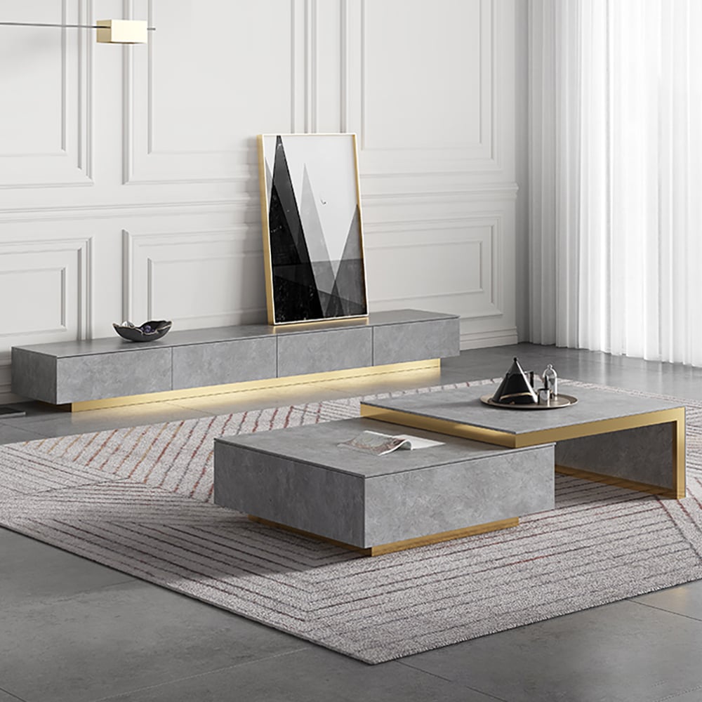 Italian Gray TV stand Minimalist Stone 4-Drawer Media Console in Small window image