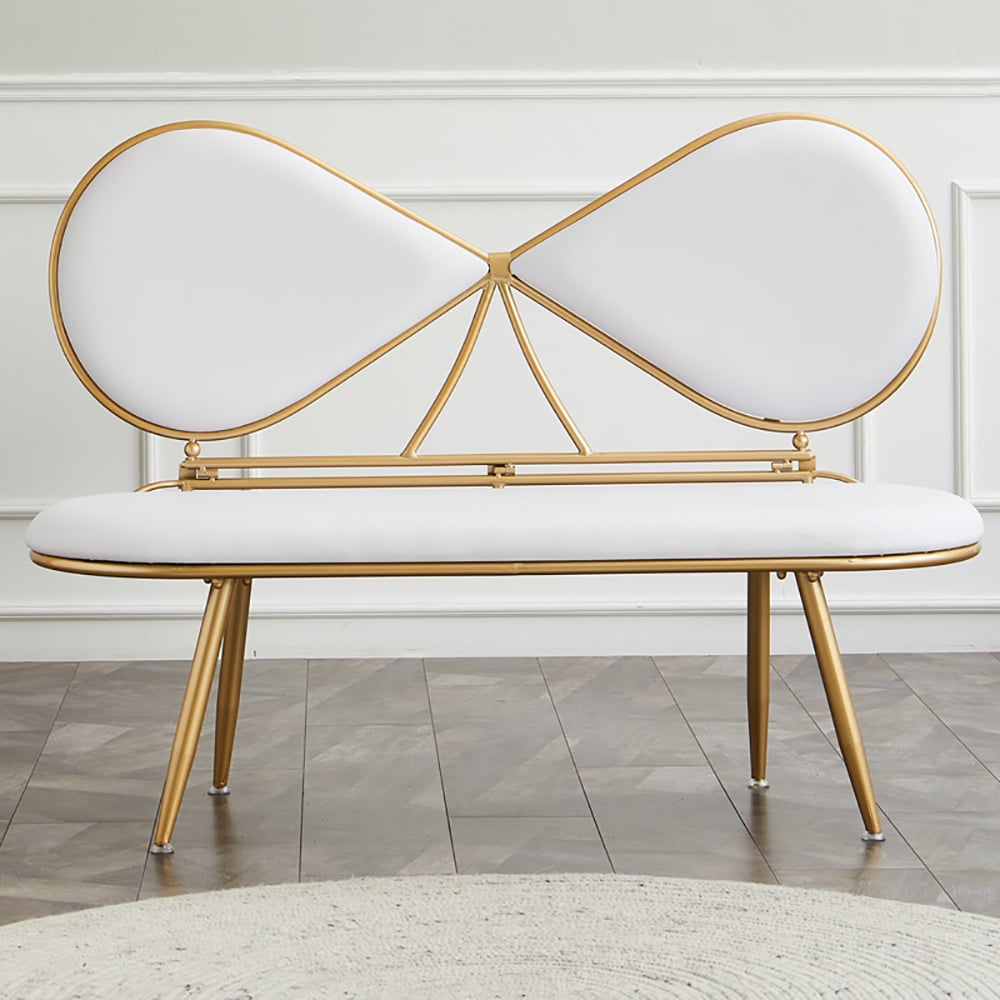 White 49" Bowknot Loveseat Velvet Upholstered Sofa in Gold Legs window image