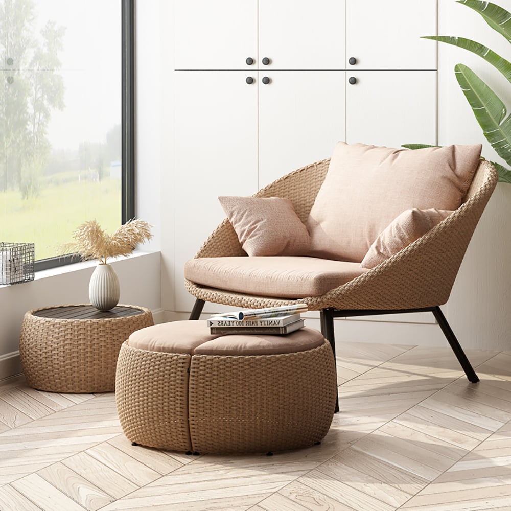 4-Pieces Rattan Woven Patio Accent Chair Set with Ottoman and Side Table window image