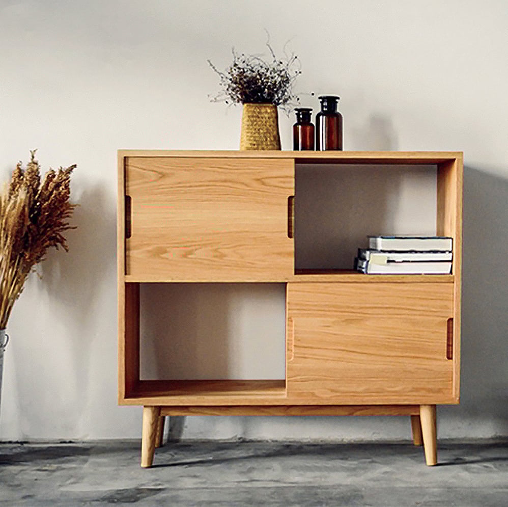 991mm Natural Display Cabinet Nordic 2 Sliding Doors Cabinet window image