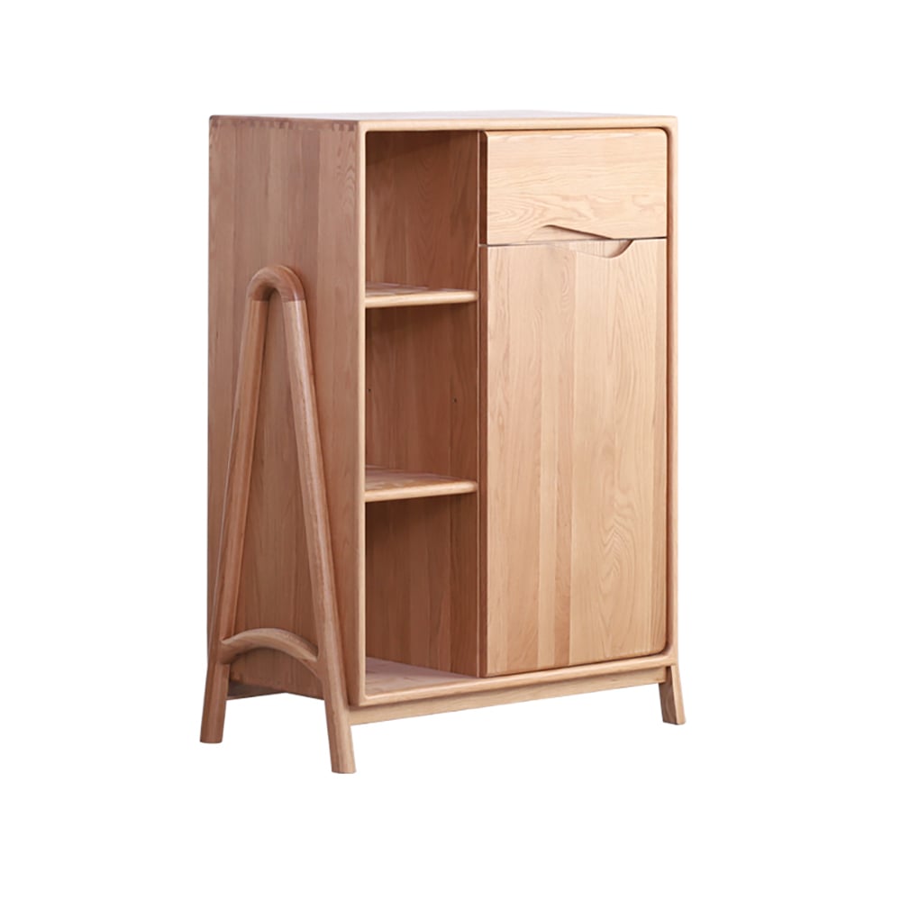 Nordic Natural Cabinet Oak Wood Side Cabinet Open Storage Hidden Pulls window image