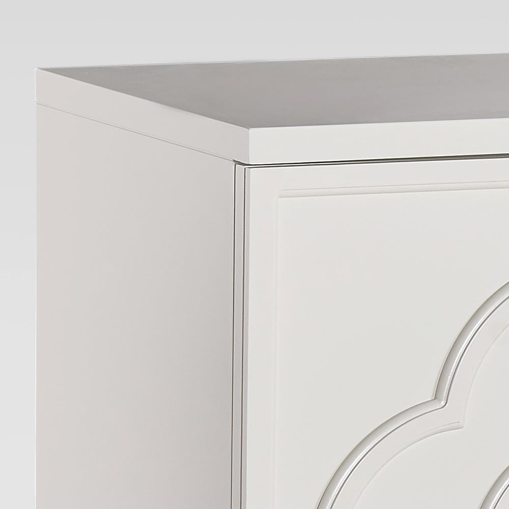 White Buffet 3-Door Clover Embossment Sideboard Gold Finish window image