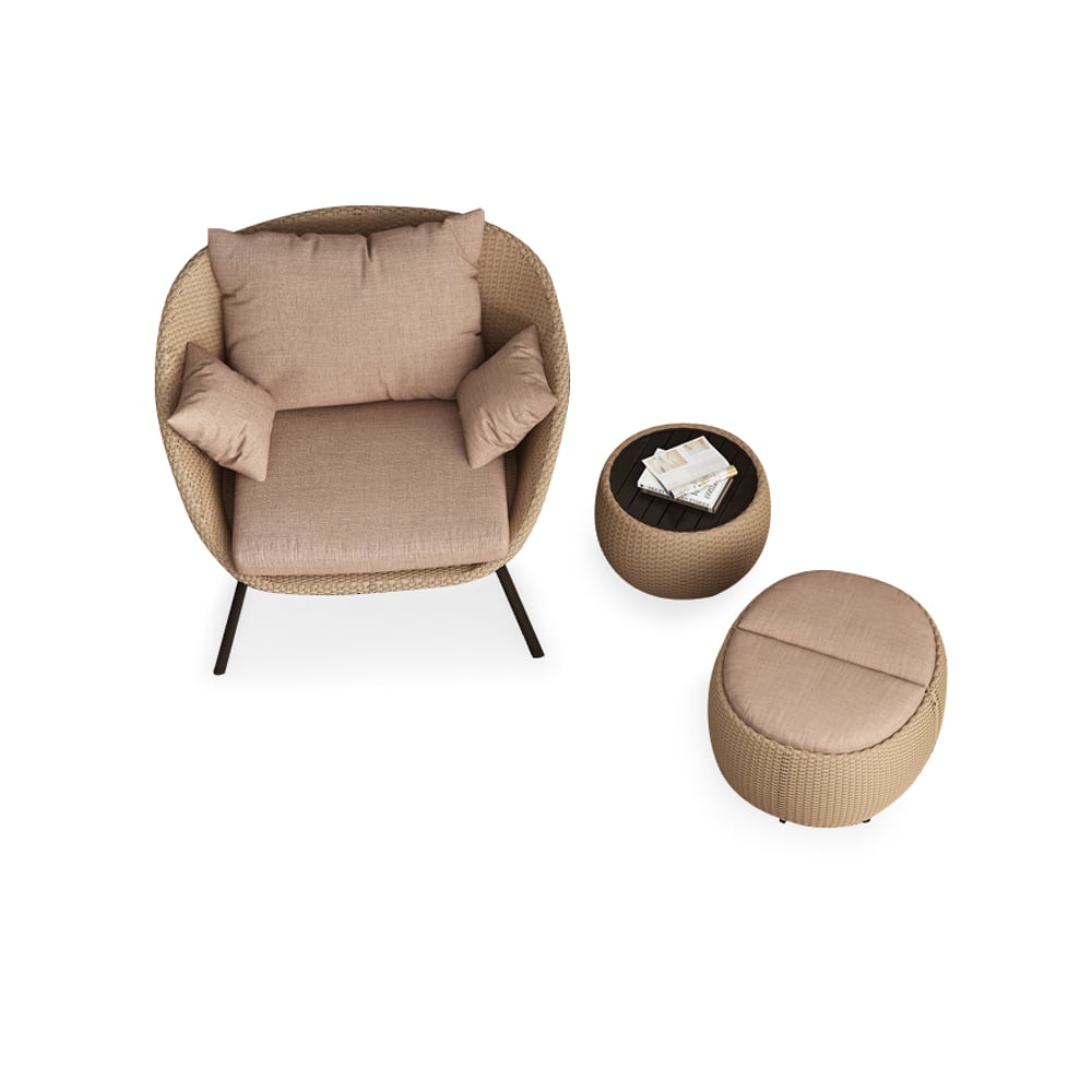 4-Pieces Rattan Woven Patio Accent Chair Set with Ottoman and Side Table window image