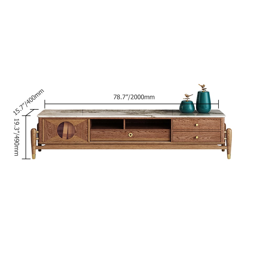 Walnut TV Stand Faux Marble Top 3-Drawer 1-Sliding Door Entertainment Center window image