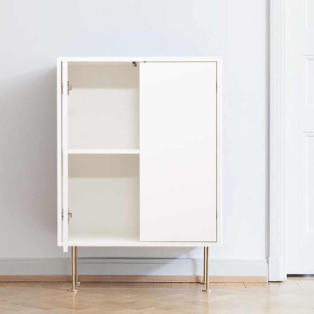 American White Display Cabinet Minimalist 2-Door 1-Shelf Storage Cabinet window image