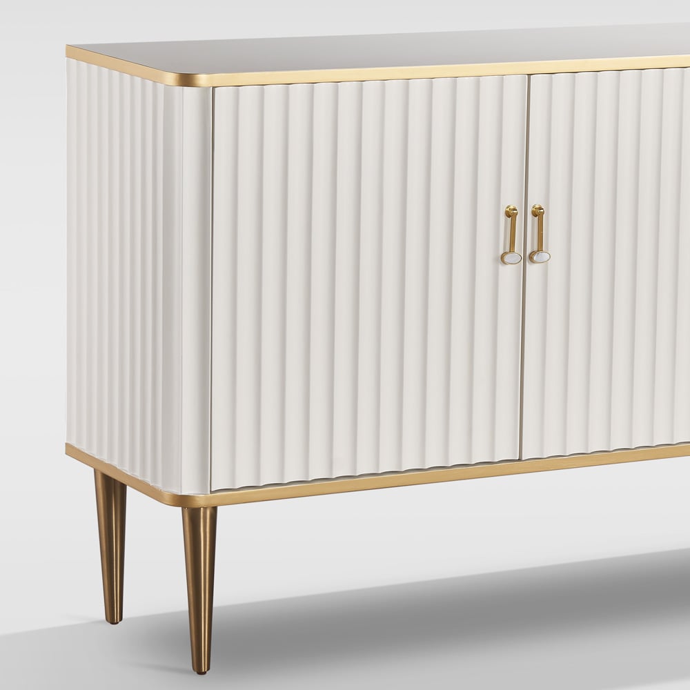 Contemporary Off White Buffet 3-Door Light Luxury Sideboard Gold Finsh window image