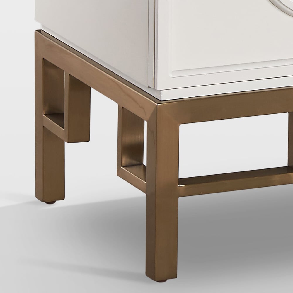 Bric Modern White TV Stand Rectangular 4-Door Clover Embossment Media Cabinet window image