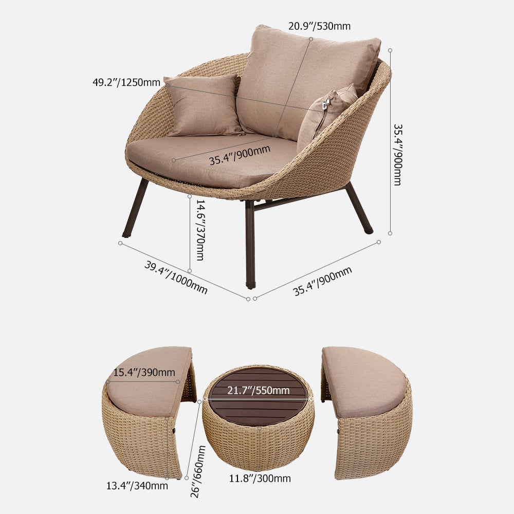 4-Pieces Rattan Woven Patio Accent Chair Set with Ottoman and Side Table window image