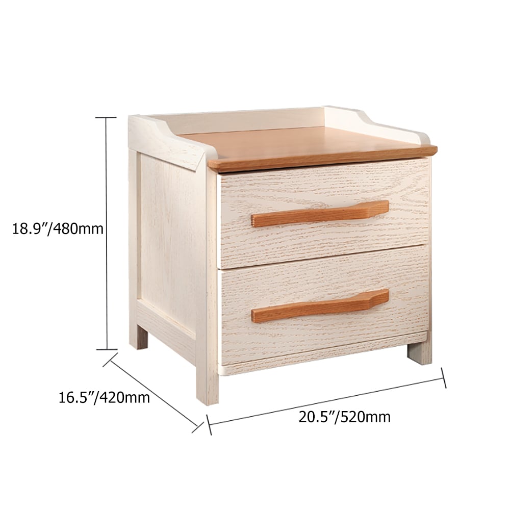 Table de chevet Nordic blanc cassé et noyer de couleur contrastante avec 2 tiroirs image de fenêtre