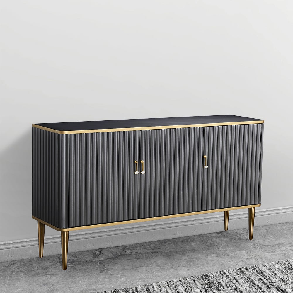 Contemporary Black Buffet 3-Door Light Luxury Sideboard Gold Finsh window image