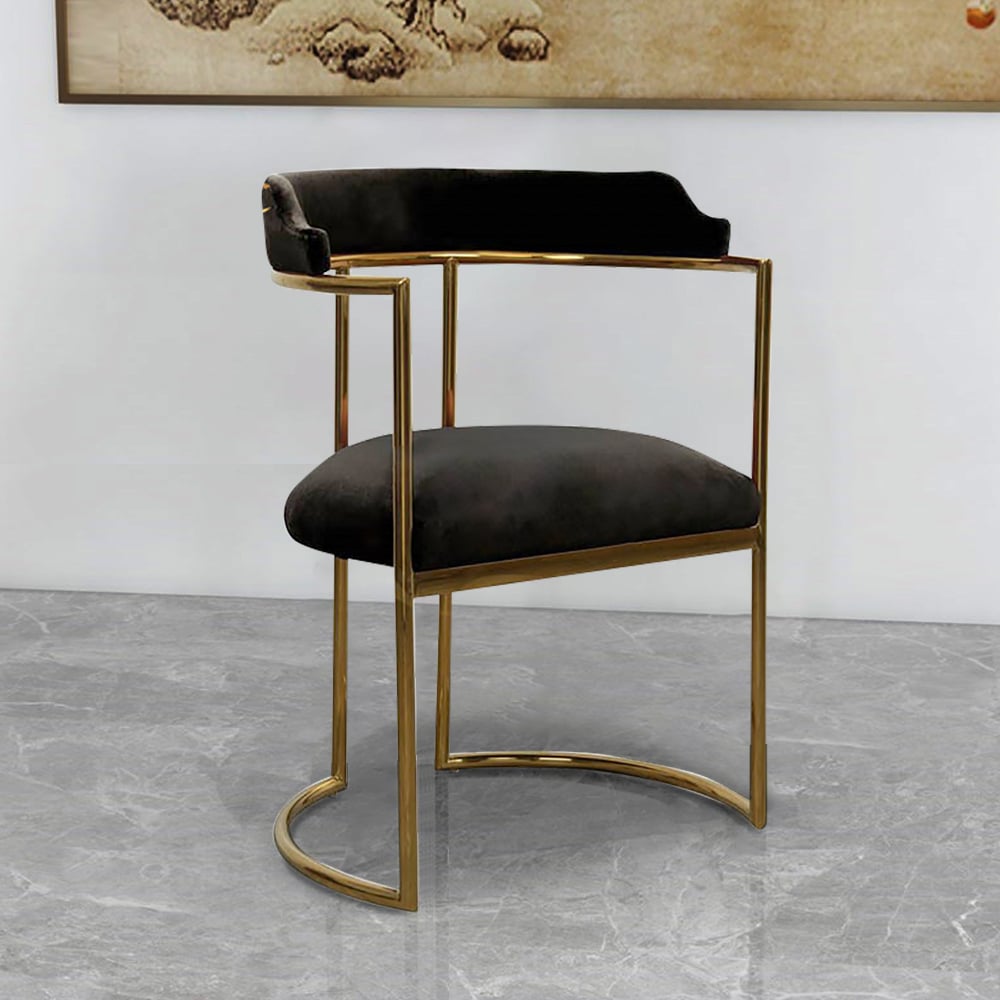 Velvet Upholstered Arm Dining Chair Accent Chair with Metal Frame window image