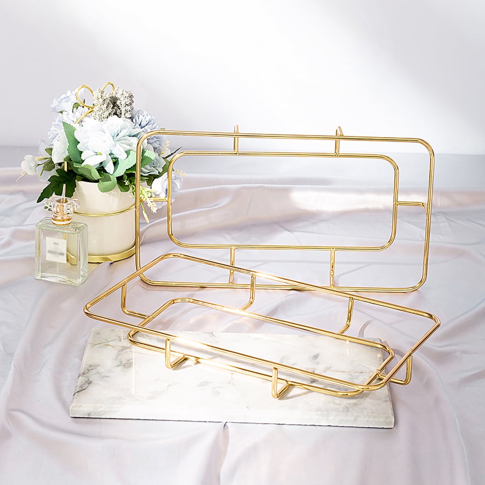 White & Gold Modern Marble Rectangular Makeup Desk Organizer Storage Tray window image