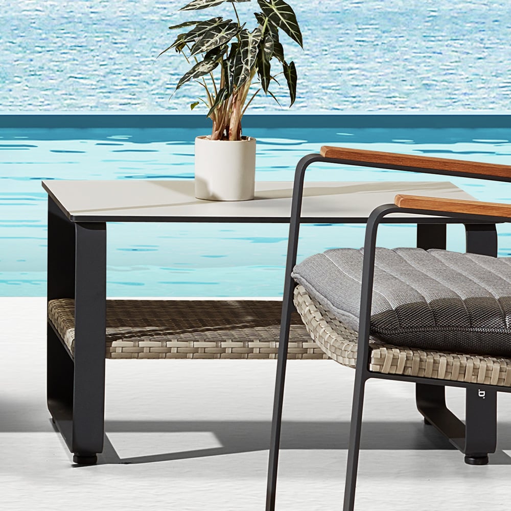 Double Layer Outdoor Side Table with HPL-Top Aluminum Frame window image