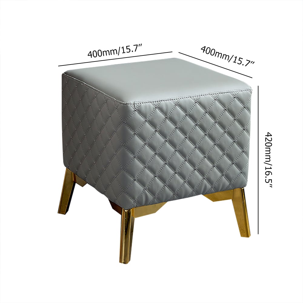 Modern PVC Leather Upholstered Ottoman Stool with Gold Metal Legs window image