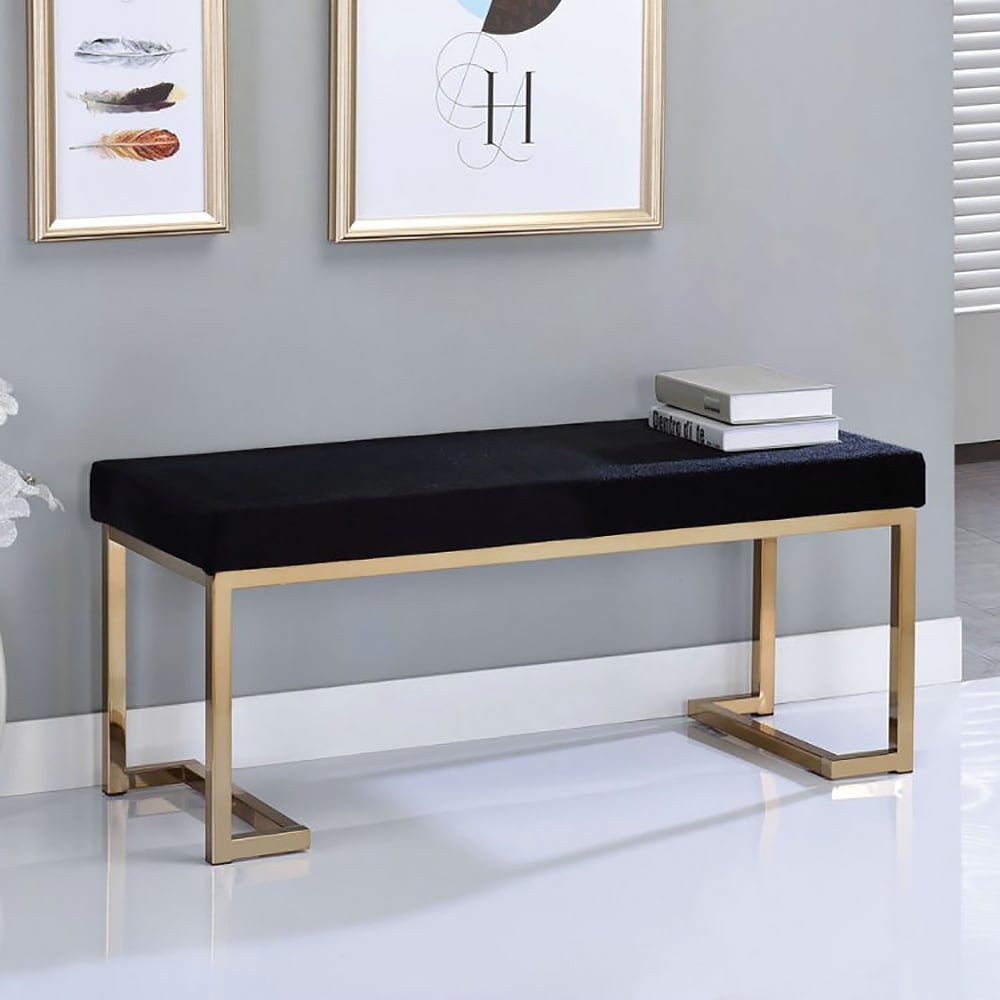 1000mm Modern Entryway Bench Velvet Upholstered Bedroom Bench in Black window image