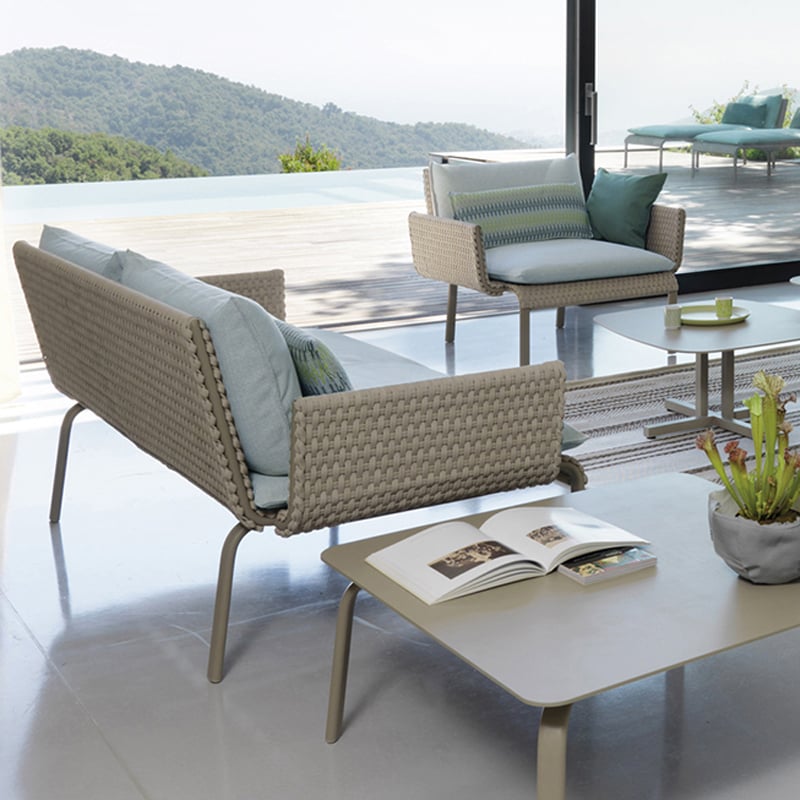 PE Rattan Woven Polyester Outdoor Sofa Loveseat with Cushion and Pillows window image