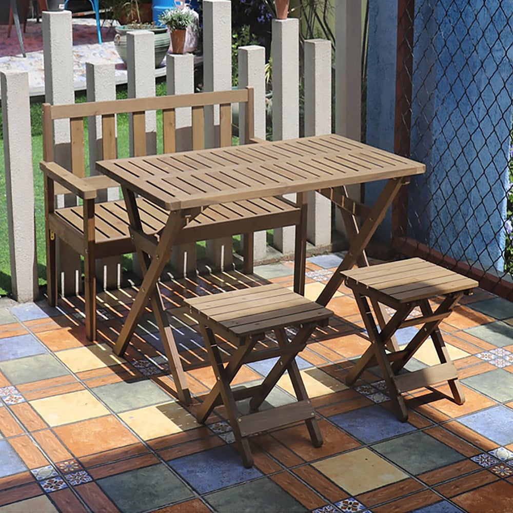 4-Pieces Foldable Outdoor Dining Set with 2-Seater Bench and Stools window image