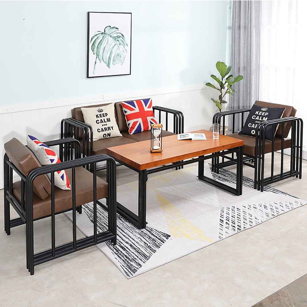 Loft Bar Deck Retro Cafe Industrial Single Sofa Chair Faux Leather Upholstered window image