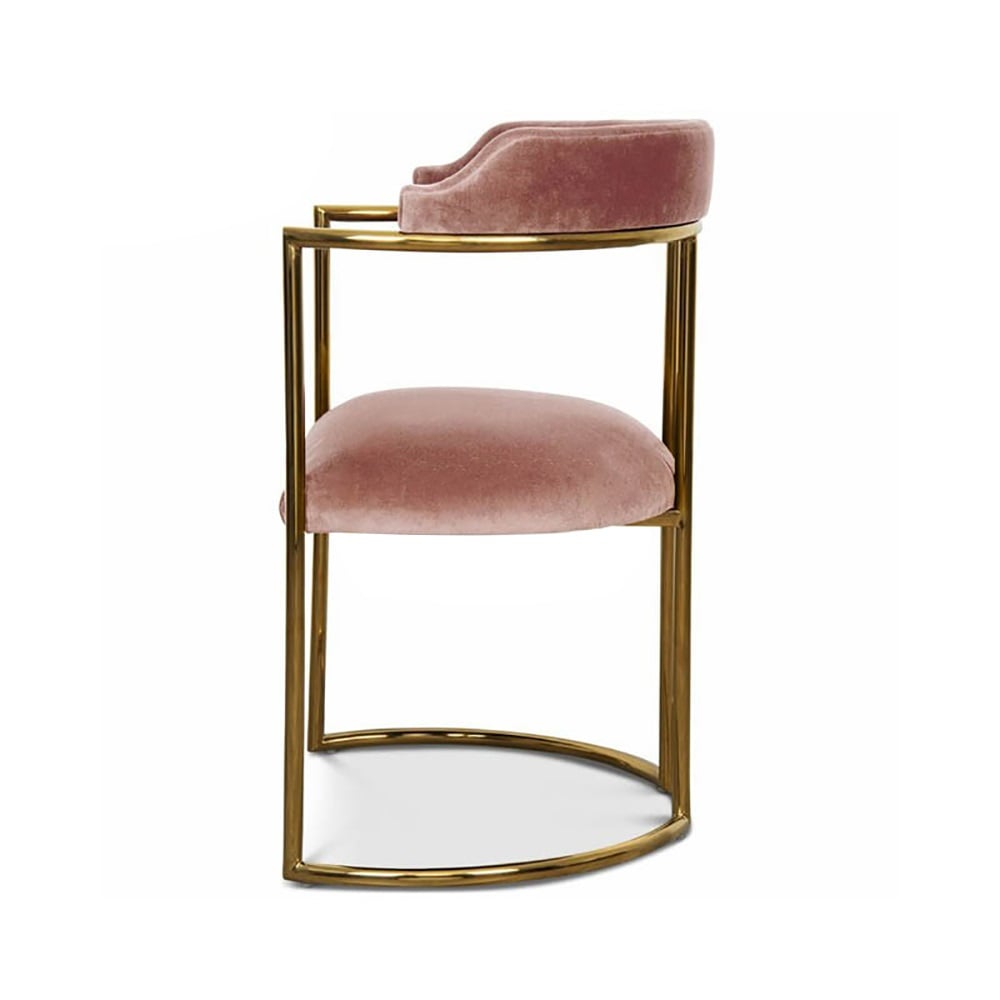 Velvet Upholstered Arm Dining Chair Accent Chair with Metal Frame window image