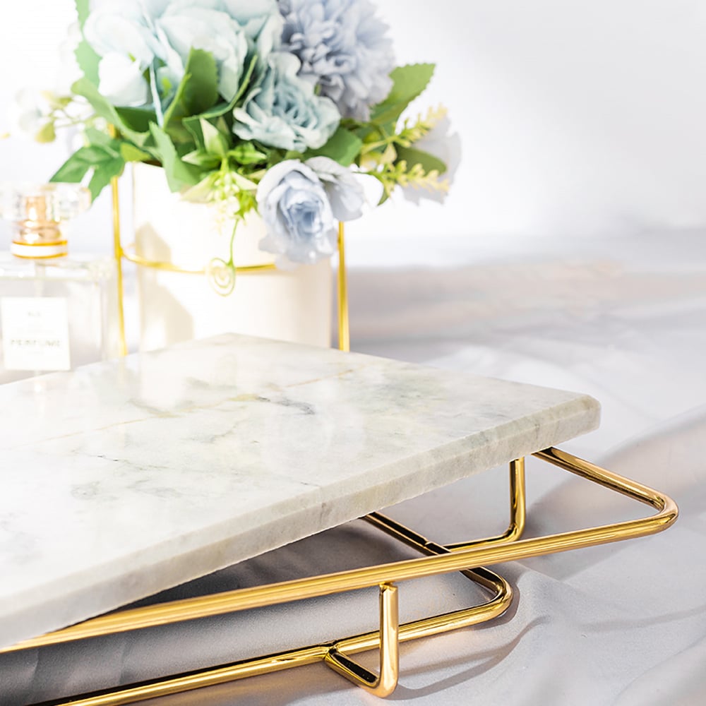 White & Gold Modern Marble Rectangular Makeup Desk Organizer Storage Tray window image
