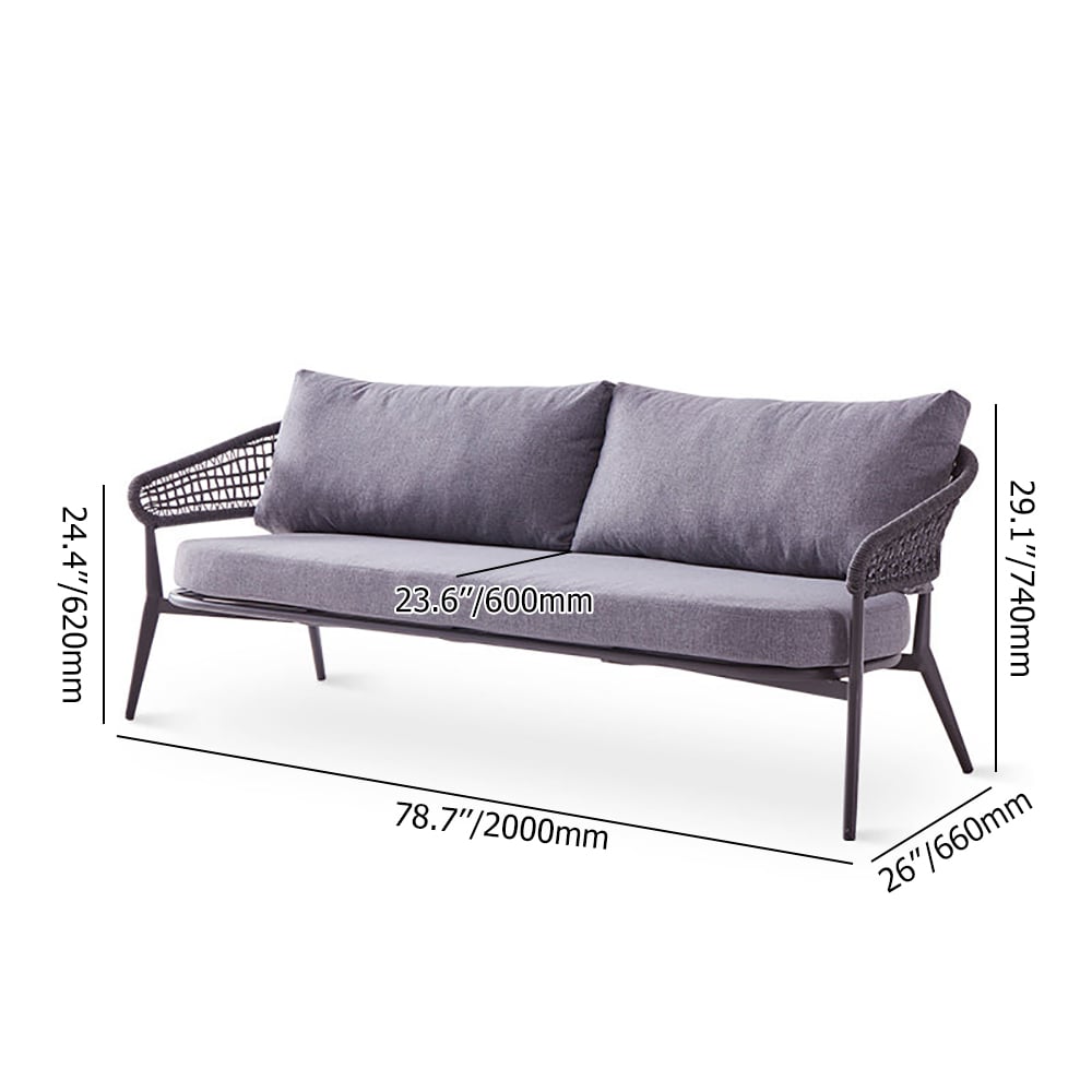 3-Seater Polyester Outdoor Sofa with Rope Woven Back window image