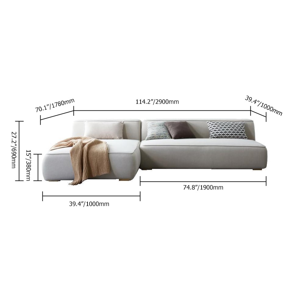 2900mm Modern L-Shaped Sofa Sectionals Beige Upholstered Sofa Solid Wood Legs window image