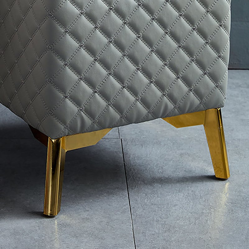 Modern PVC Leather Upholstered Ottoman Stool with Gold Metal Legs window image