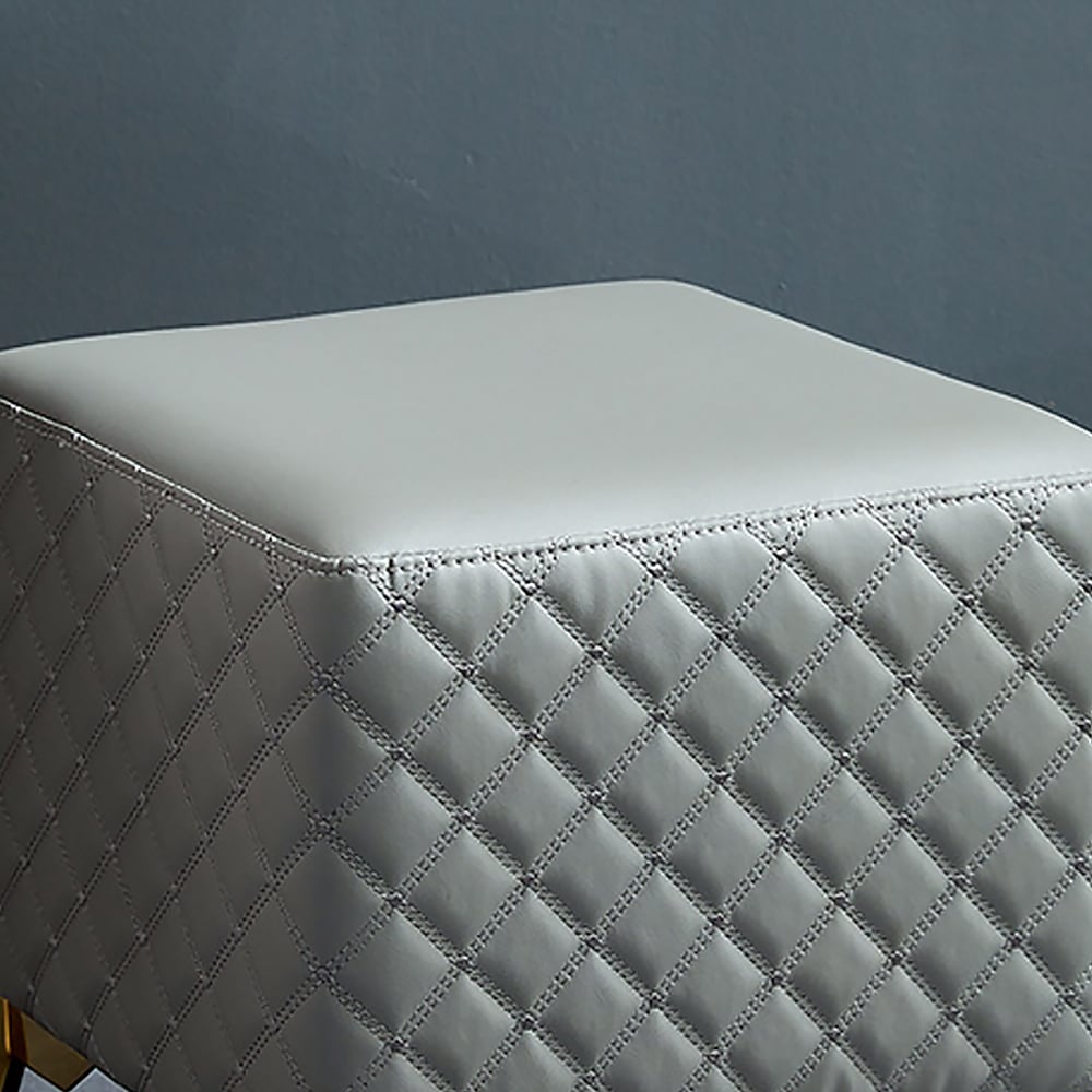 Modern PVC Leather Upholstered Ottoman Stool with Gold Metal Legs window image