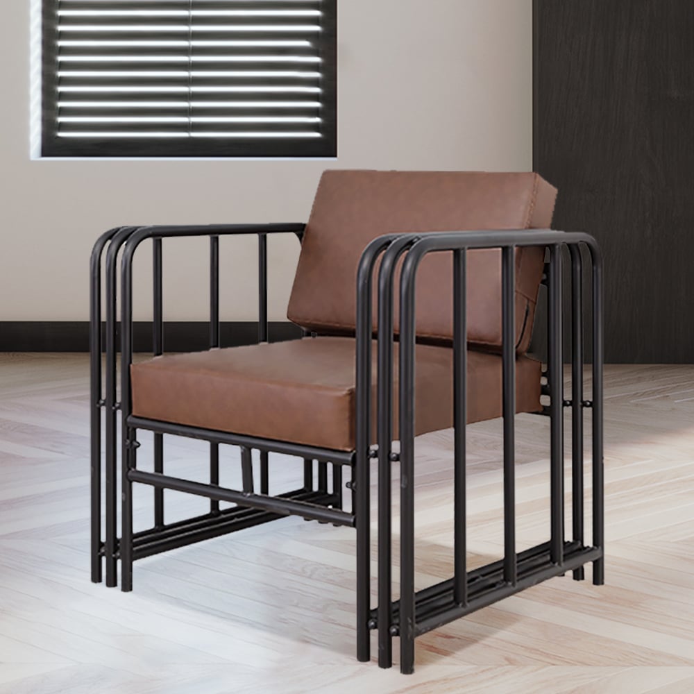 Loft Bar Deck Retro Cafe Industrial Single Sofa Chair Faux Leather Upholstered window image