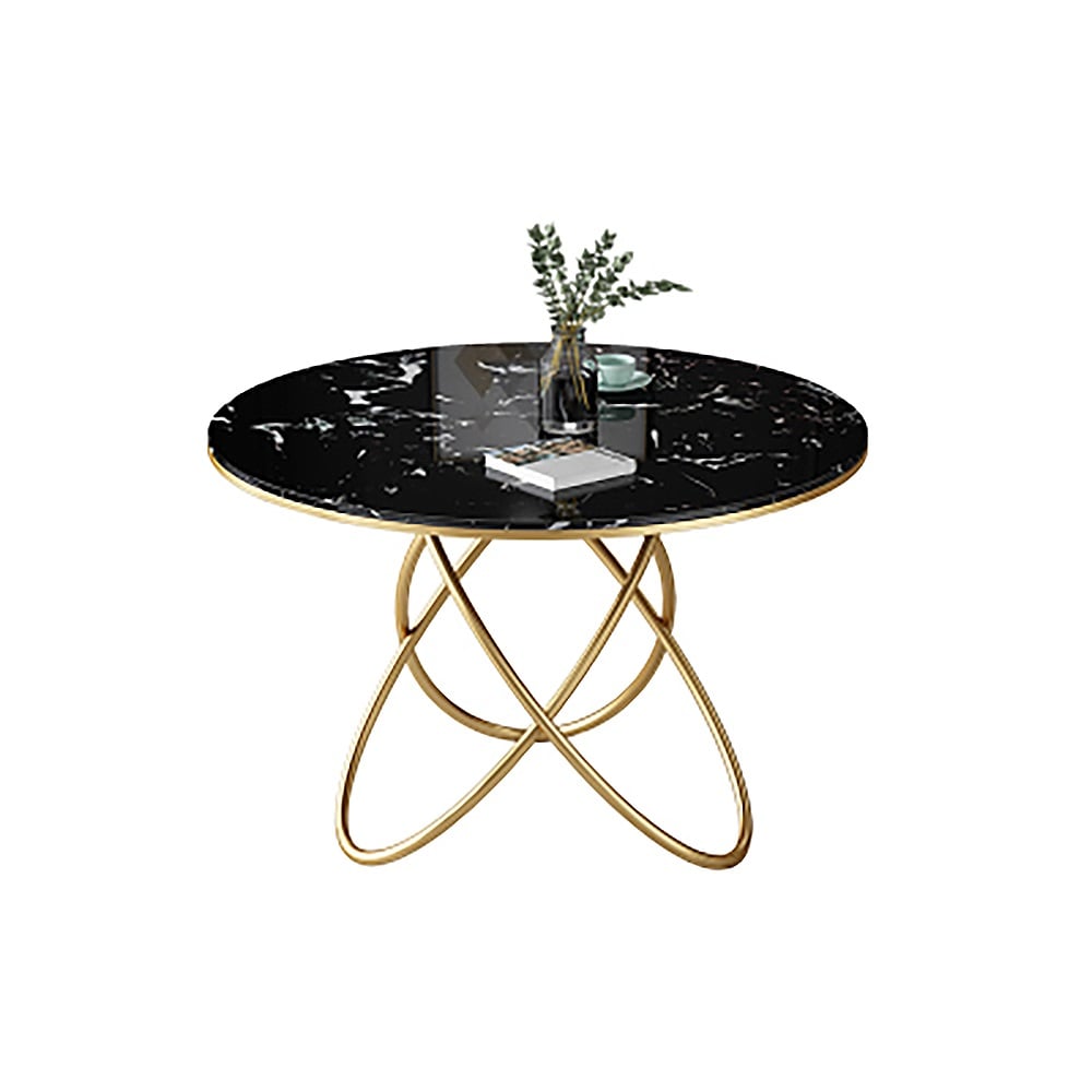 1200mm Modern Black Round Dining Table with Marble Top & Metal Base window image