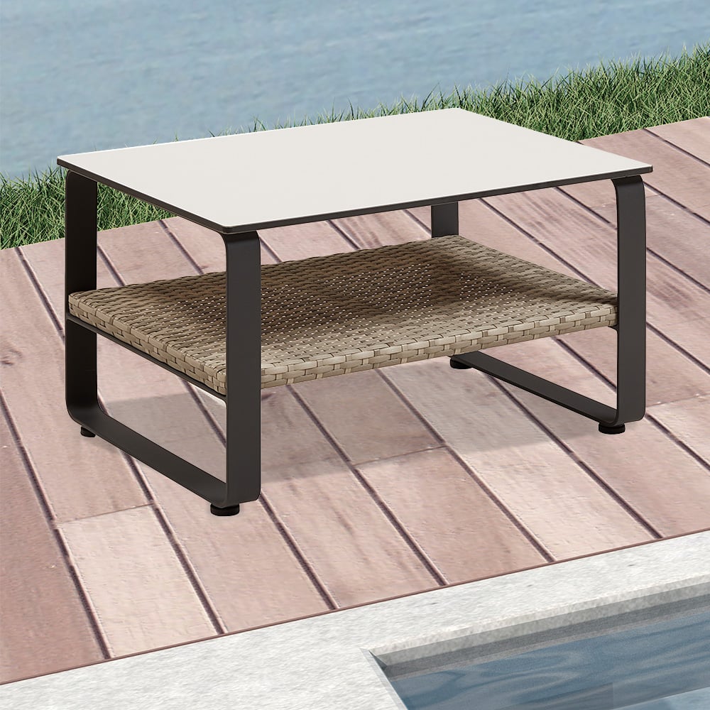 Double Layer Outdoor Side Table with HPL-Top Aluminum Frame window image