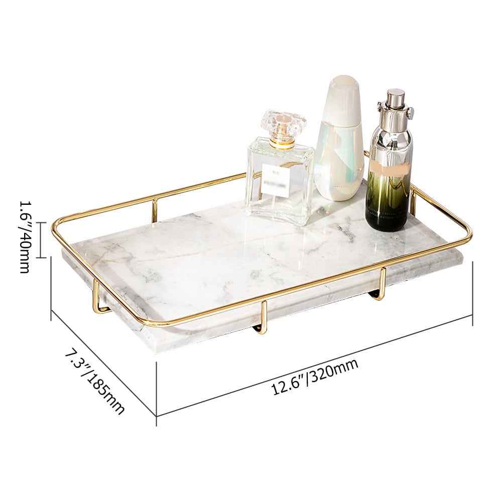 White & Gold Modern Marble Rectangular Makeup Desk Organizer Storage Tray window image