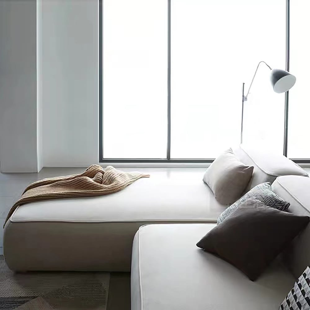 2900mm Modern L-Shaped Sofa Sectionals Beige Upholstered Sofa Solid Wood Legs window image