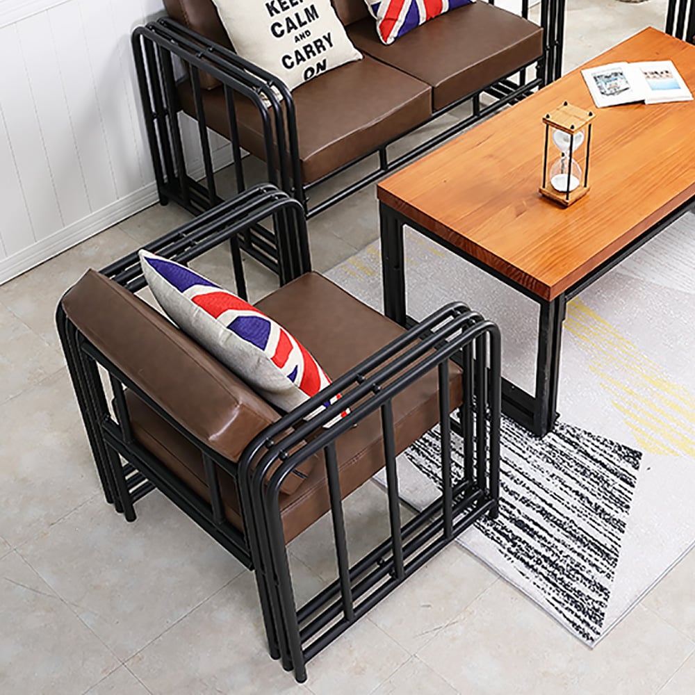 Loft Bar Deck Retro Cafe Industrial Single Sofa Chair Faux Leather Upholstered window image
