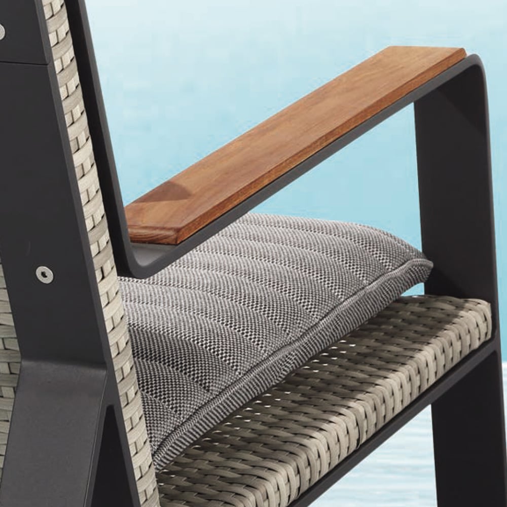 Rattan Woven Outdoor Accent Chair with Striped Cushion and Pillow window image