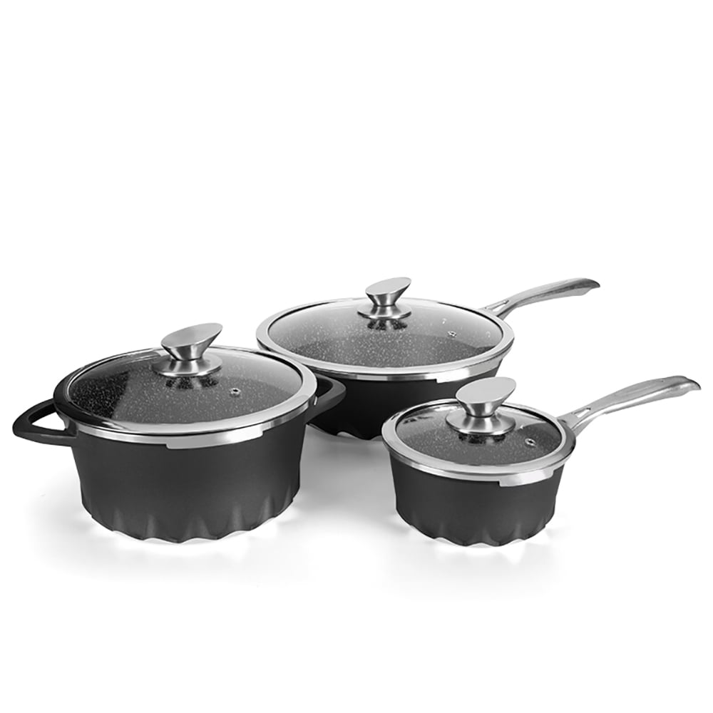 6 Pieces Aluminum Nonstick Cookware Set with Lids and Flame Pattern window image