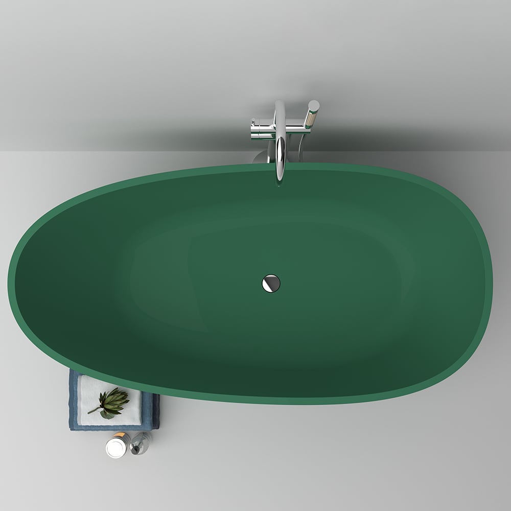 Oval Freestanding Soaking Bathtub Stone with Center Drain & Overflow in Green window image