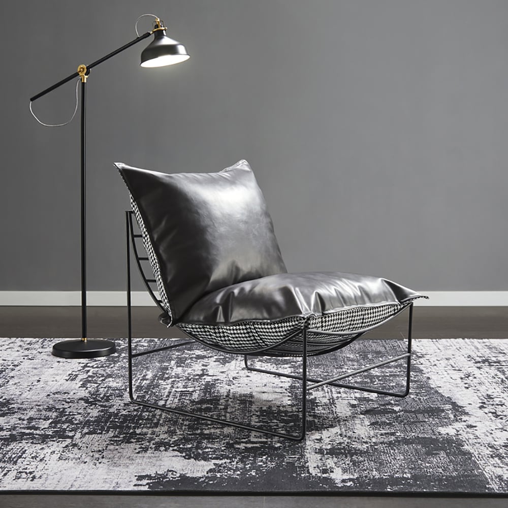 Modern Accent Chair Single Sofa Chair Seat PU Leather & Houndstooth Upholstered window image