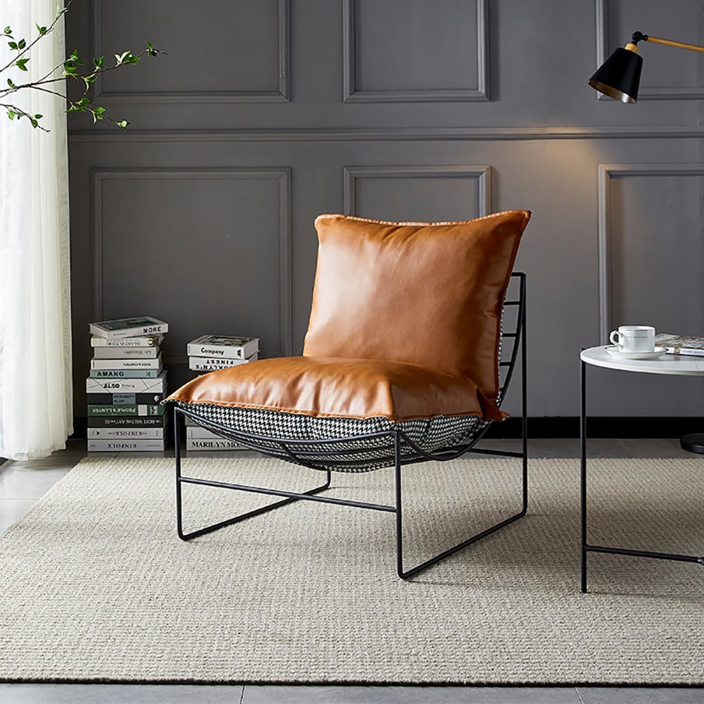Modern Accent Chair Single Sofa Chair Seat PU Leather&Houndstooth Upholstered window image
