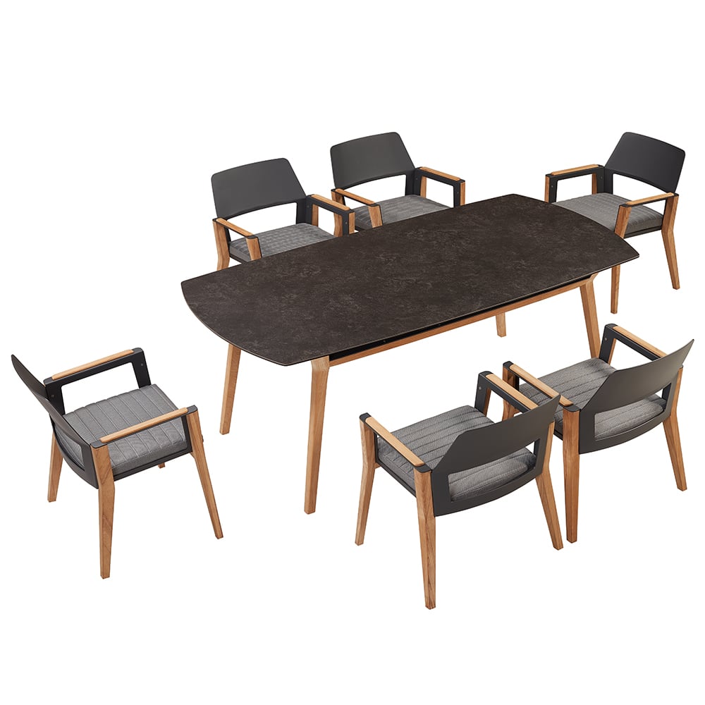 7-Pieces Outdoor Dining Set with Aluminium Frame and Ceramic Glass Dining Tabletop window image