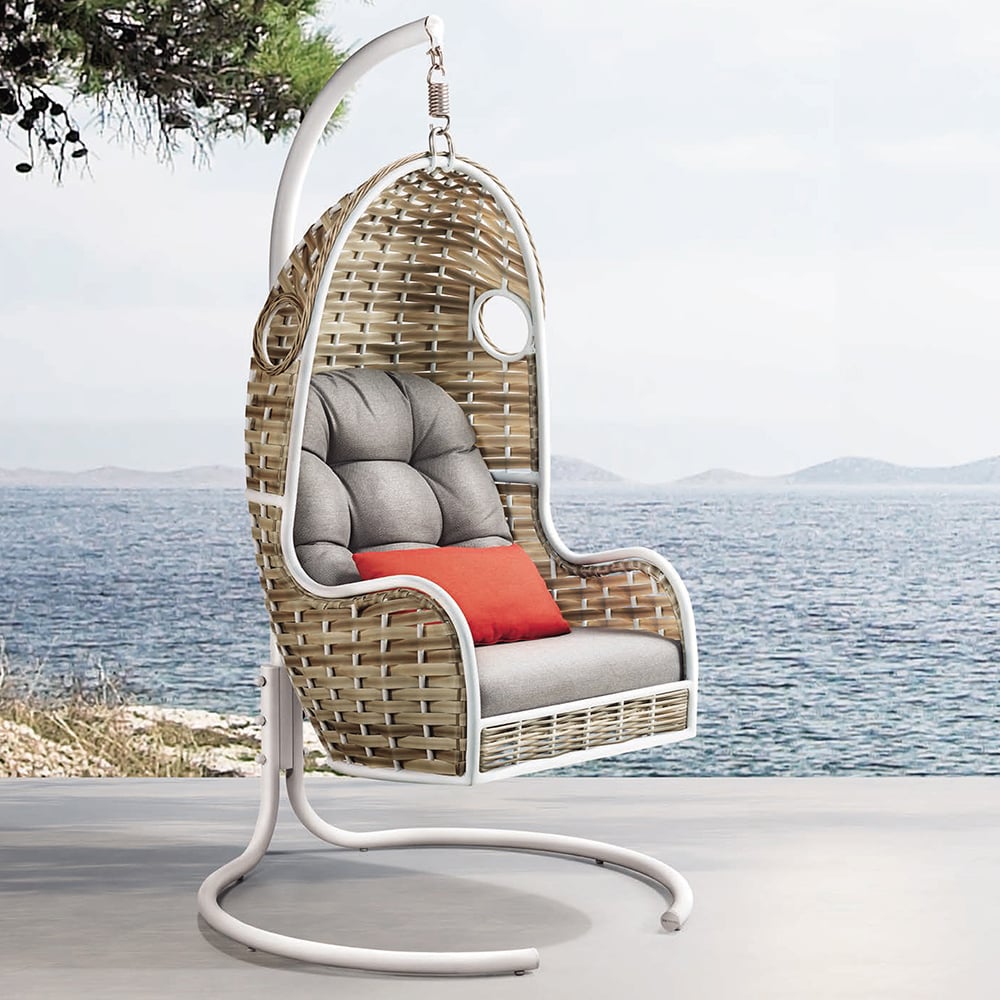 Rattan Woven Outdoor Swing Chair with Aluminum Stand window image