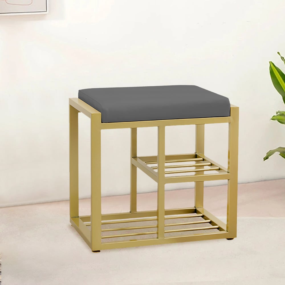 450mm Modern Shoe Rack Bench Footstool Ottoman Stool Faux Leather Upholstered window image