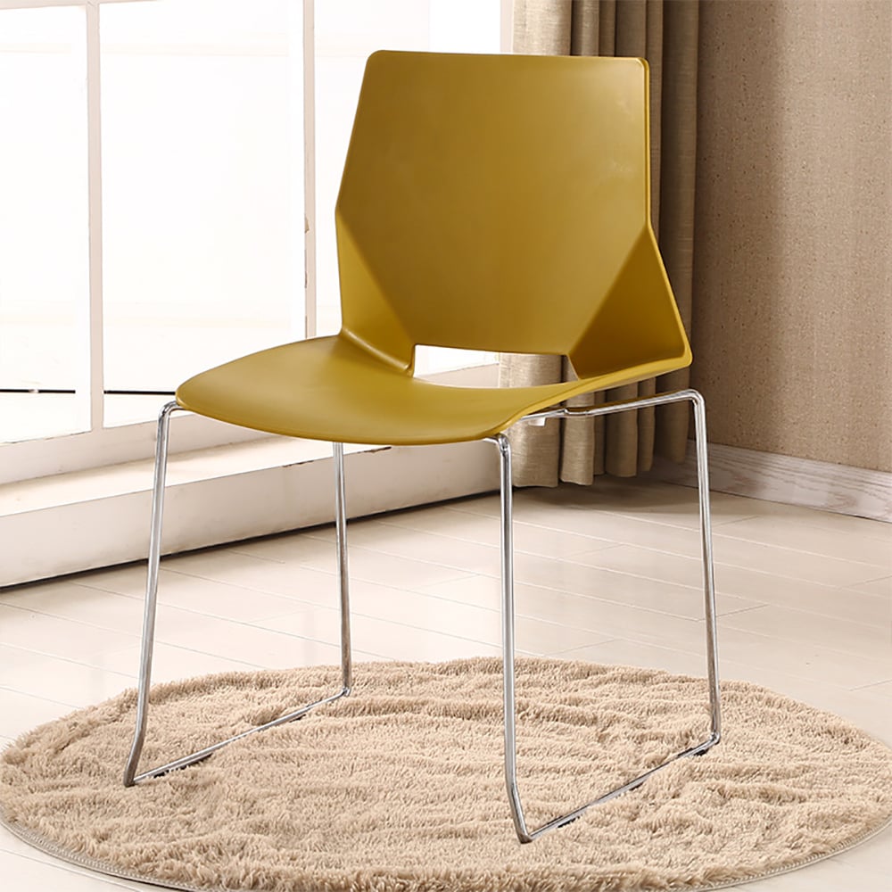 Modern Stackable Plastic Side Chair Dining Chair with Steel Legs Set of 2 window image
