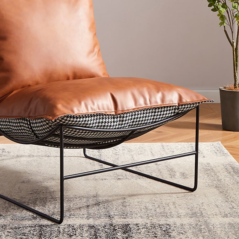 Modern Accent Chair Single Sofa Chair Seat PU Leather&Houndstooth Upholstered window image