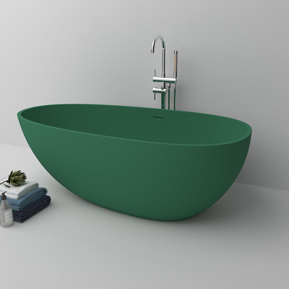 Oval Freestanding Soaking Bathtub Stone with Center Drain & Overflow in Green window image