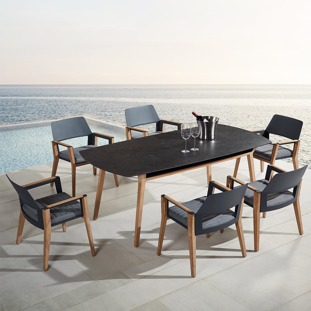 7-Pieces Outdoor Dining Set with Aluminium Frame and Ceramic Glass Dining Tabletop window image